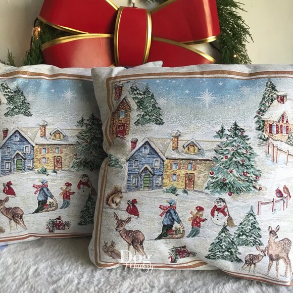2 CALDEIRA Luxury Cross-Stitch Embroidered Tapestry Holiday Pillows - Picture 1 of 7